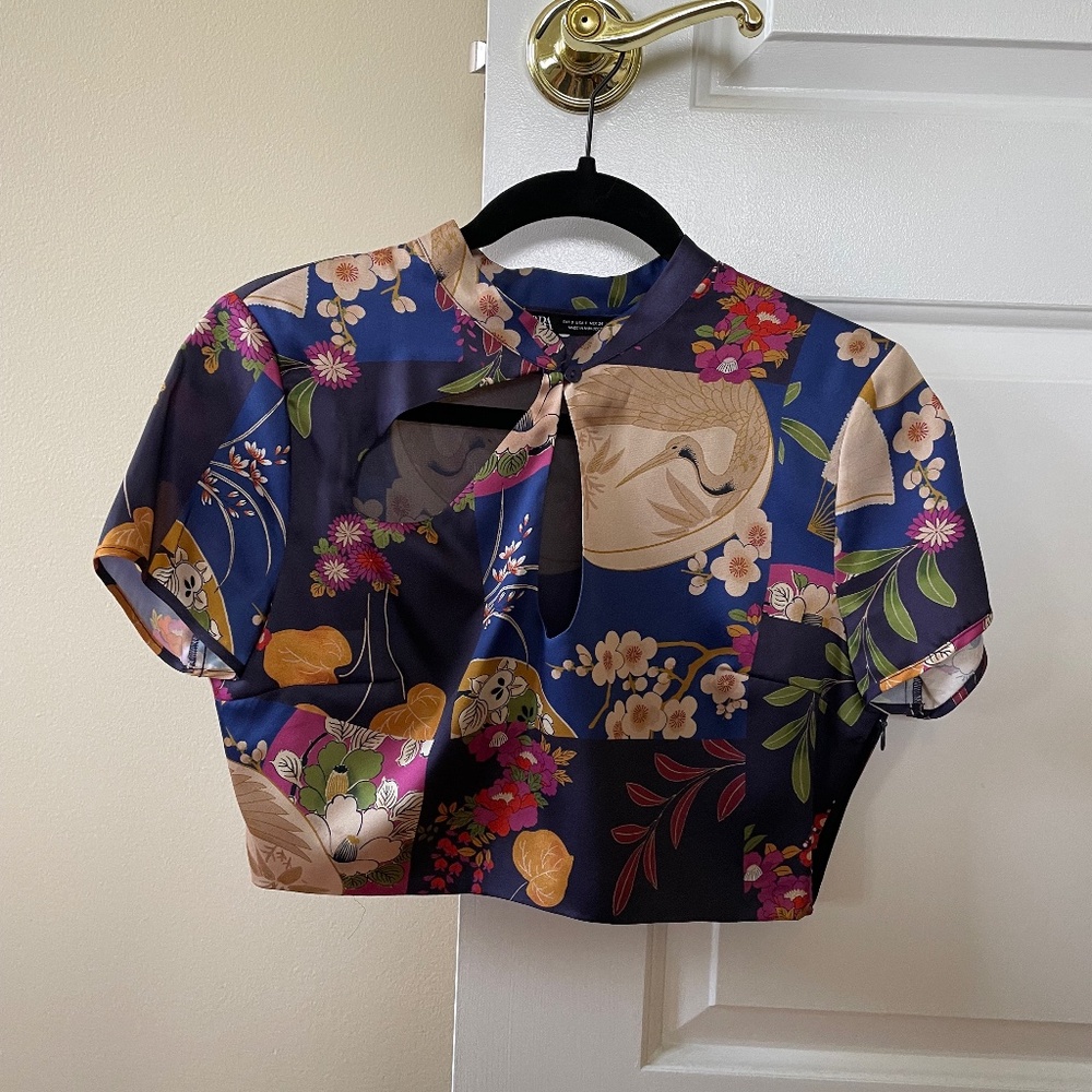 Zara Satin Effect Printed Crop Top